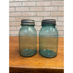 Antique 1920s Ball Perfect Mason Aqua Blue Canning Fruit Jars Pair #4 & #5