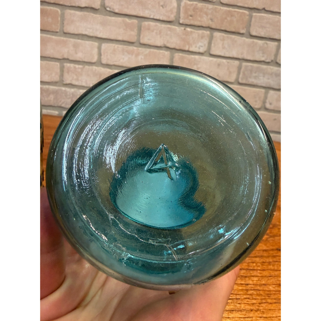 Antique 1920s Ball Perfect Mason Aqua Blue Canning Fruit Jars Pair #4 & #5