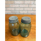 Antique 1920s Ball Perfect Mason Aqua Blue Canning Fruit Jars Pair #4 & #5
