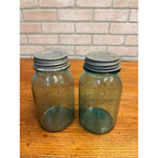 Antique 1920s Ball Perfect Mason Aqua Blue Canning Fruit Jars Pair #4 & #5