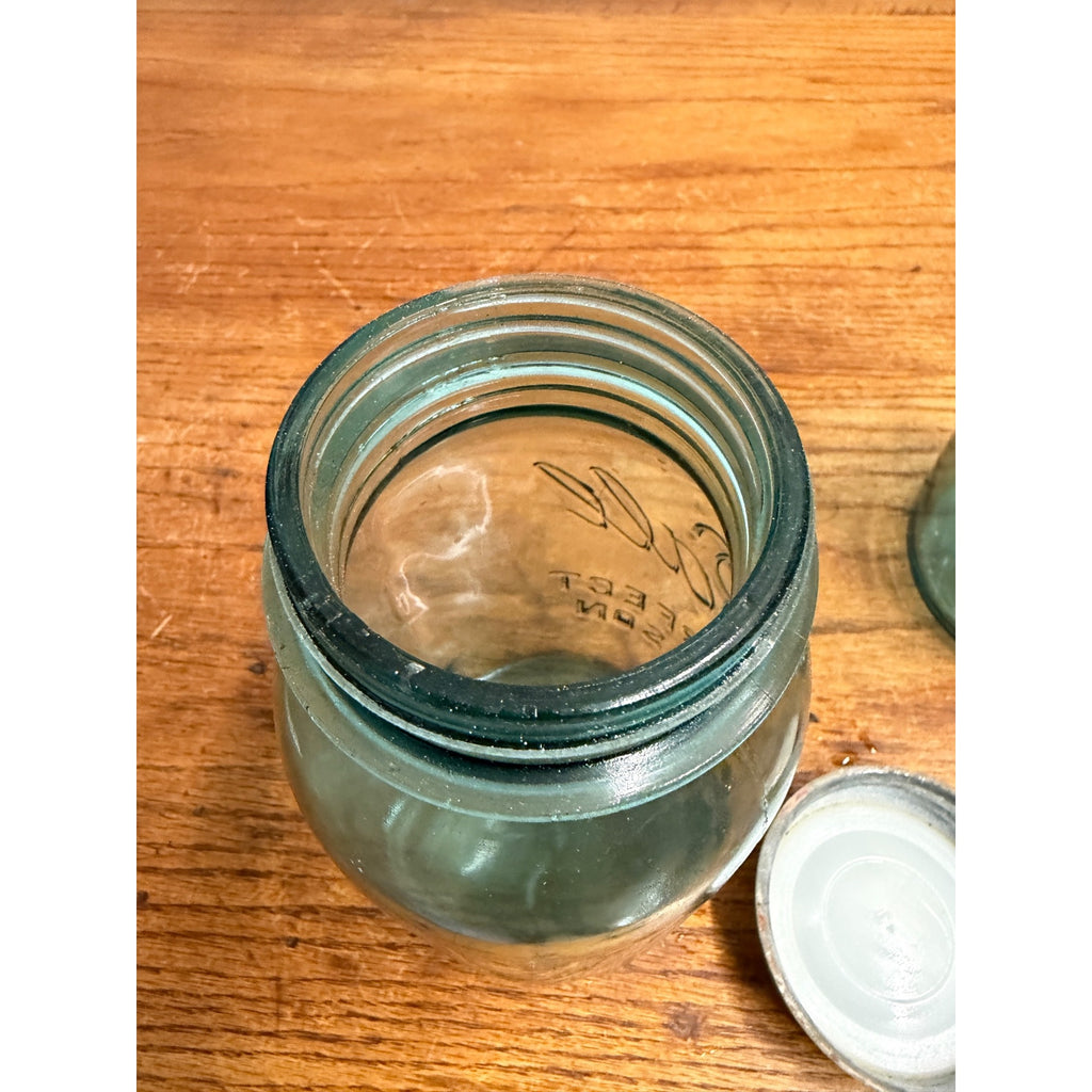 Antique 1920s Ball Perfect Mason Aqua Blue Canning Fruit Jars Pair #4 & #5