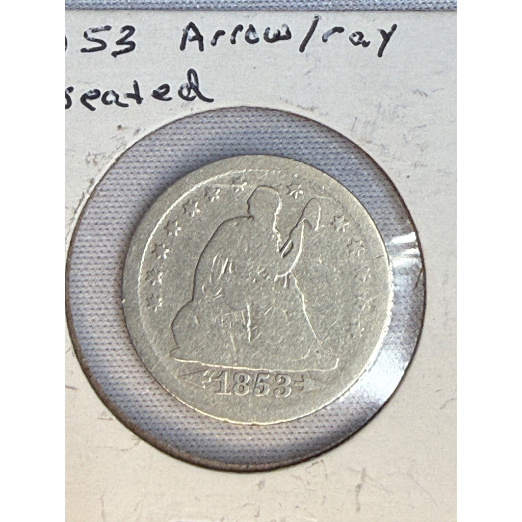 1853-P 25C SEATED LIBERTY SILVER QUARTER ARROWS & RAYS