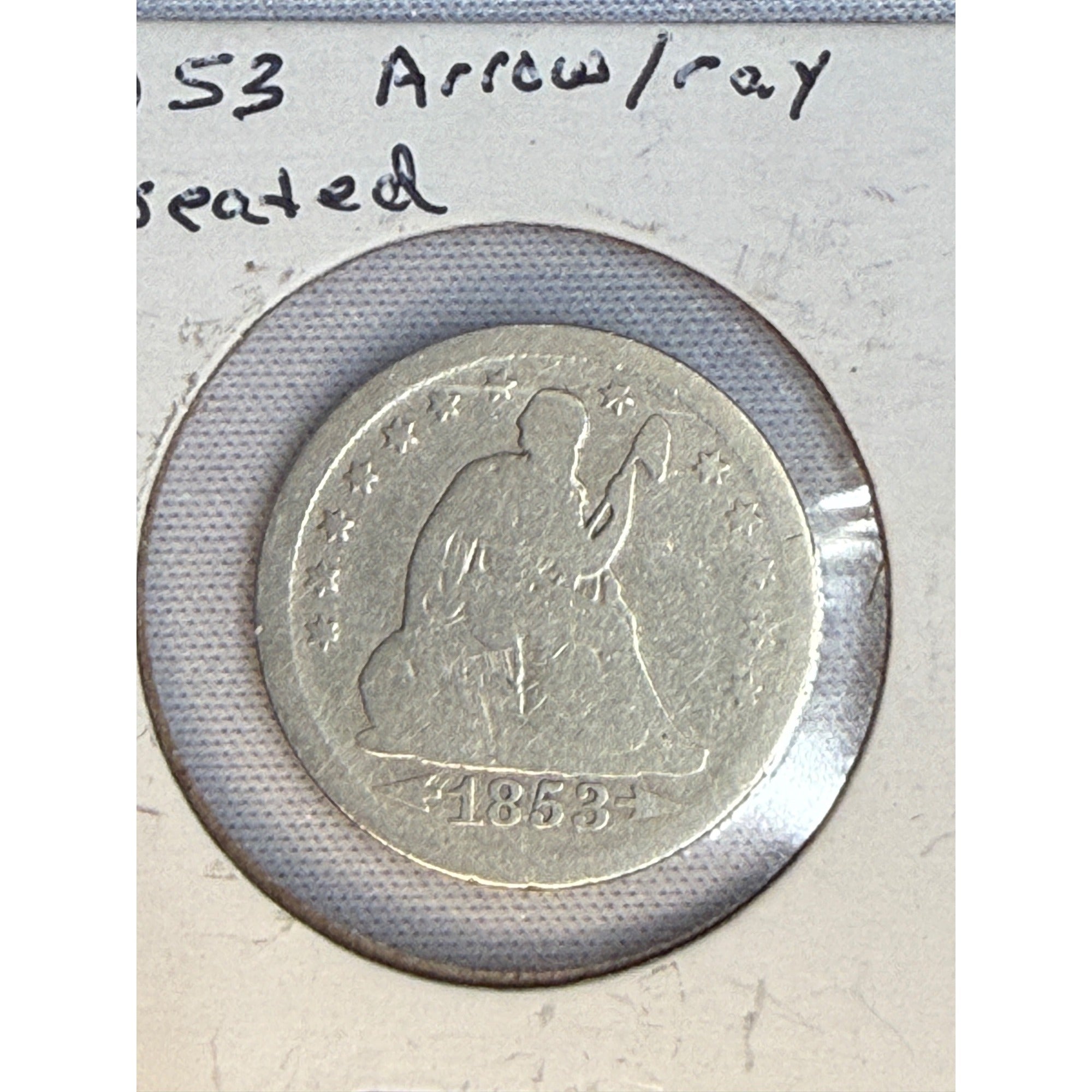 1853-P 25C SEATED LIBERTY SILVER QUARTER ARROWS & RAYS
