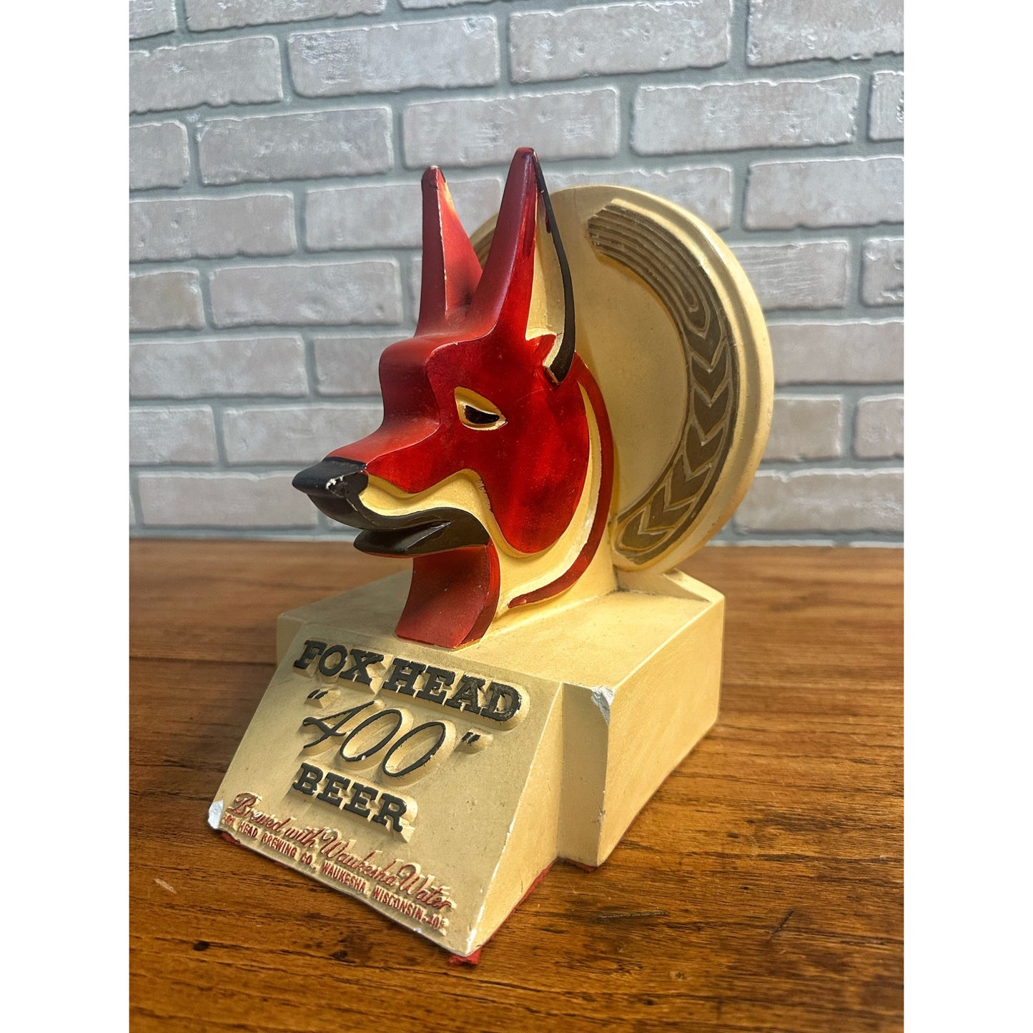 Vintage Fox Head 400 Beer Brewery Ceramic Store Display Waukesha Wisconsin