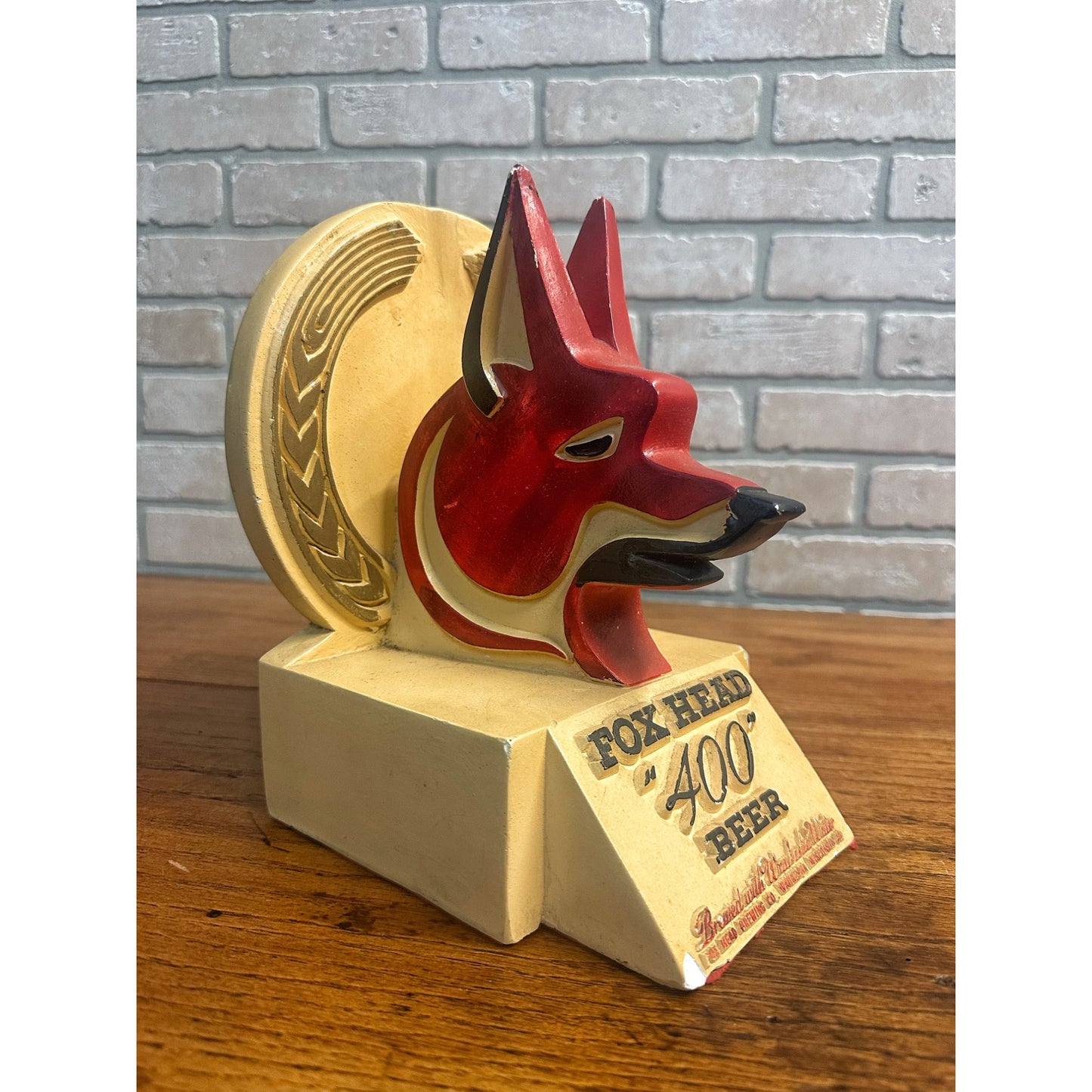 Vintage Fox Head 400 Beer Brewery Ceramic Store Display Waukesha Wisconsin