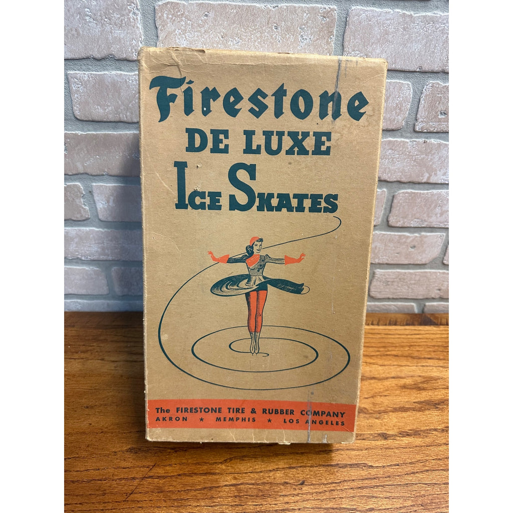 RARE Antique 1940s Firestone Tire Deluxe Ice Skates BOX ONLY Gas Oil Garage