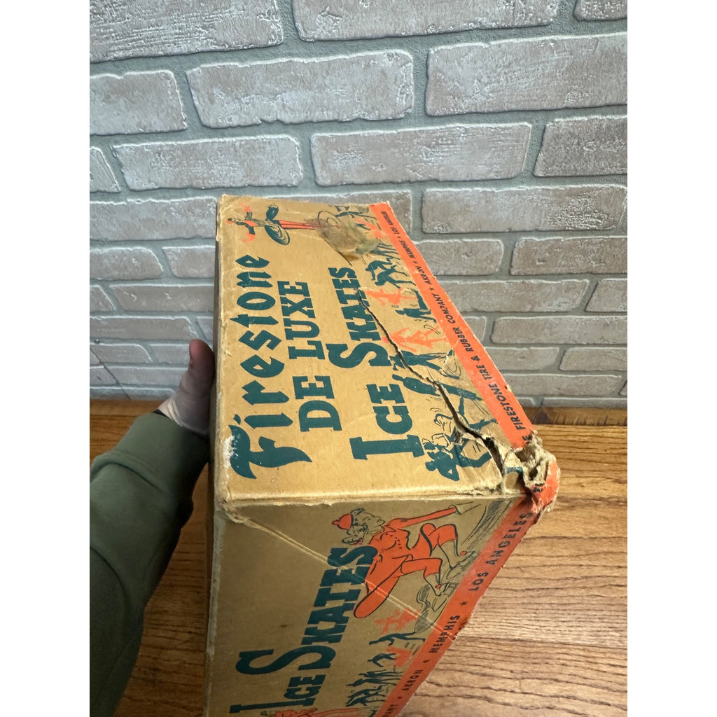 RARE Antique 1940s Firestone Tire Deluxe Ice Skates BOX ONLY Gas Oil Garage