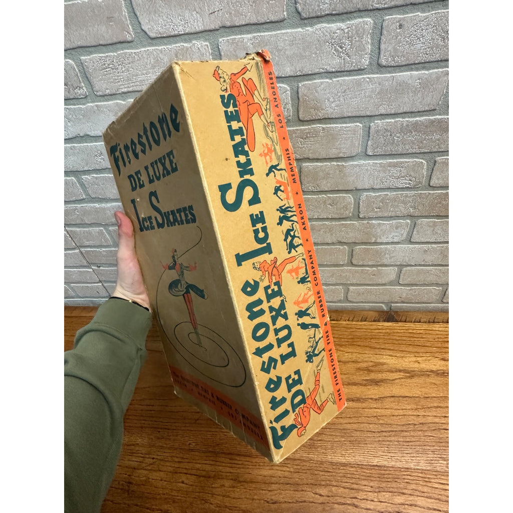 RARE Antique 1940s Firestone Tire Deluxe Ice Skates BOX ONLY Gas Oil Garage