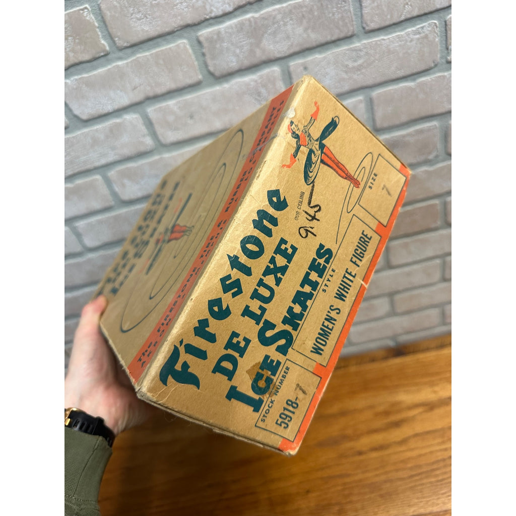 RARE Antique 1940s Firestone Tire Deluxe Ice Skates BOX ONLY Gas Oil Garage