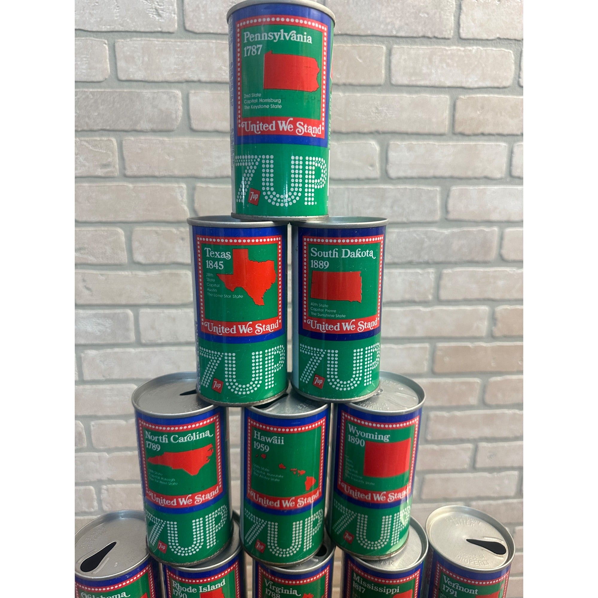 Vintage Lot Seven-Up 7UP Soda Cans Bicentennial (41) State Cans United We Stand