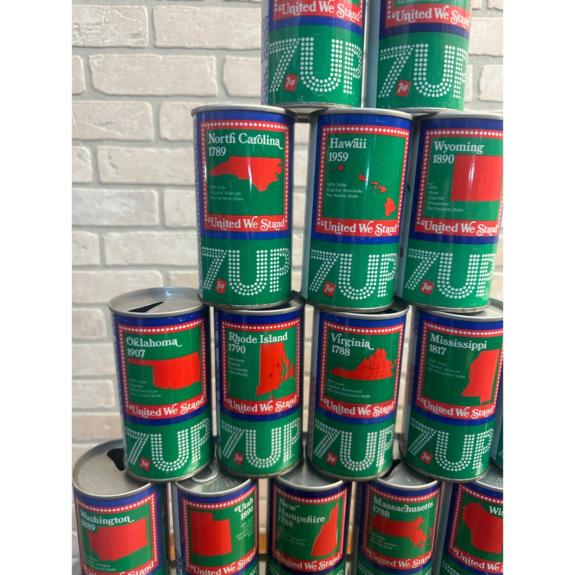Vintage Lot Seven-Up 7UP Soda Cans Bicentennial (41) State Cans United We Stand