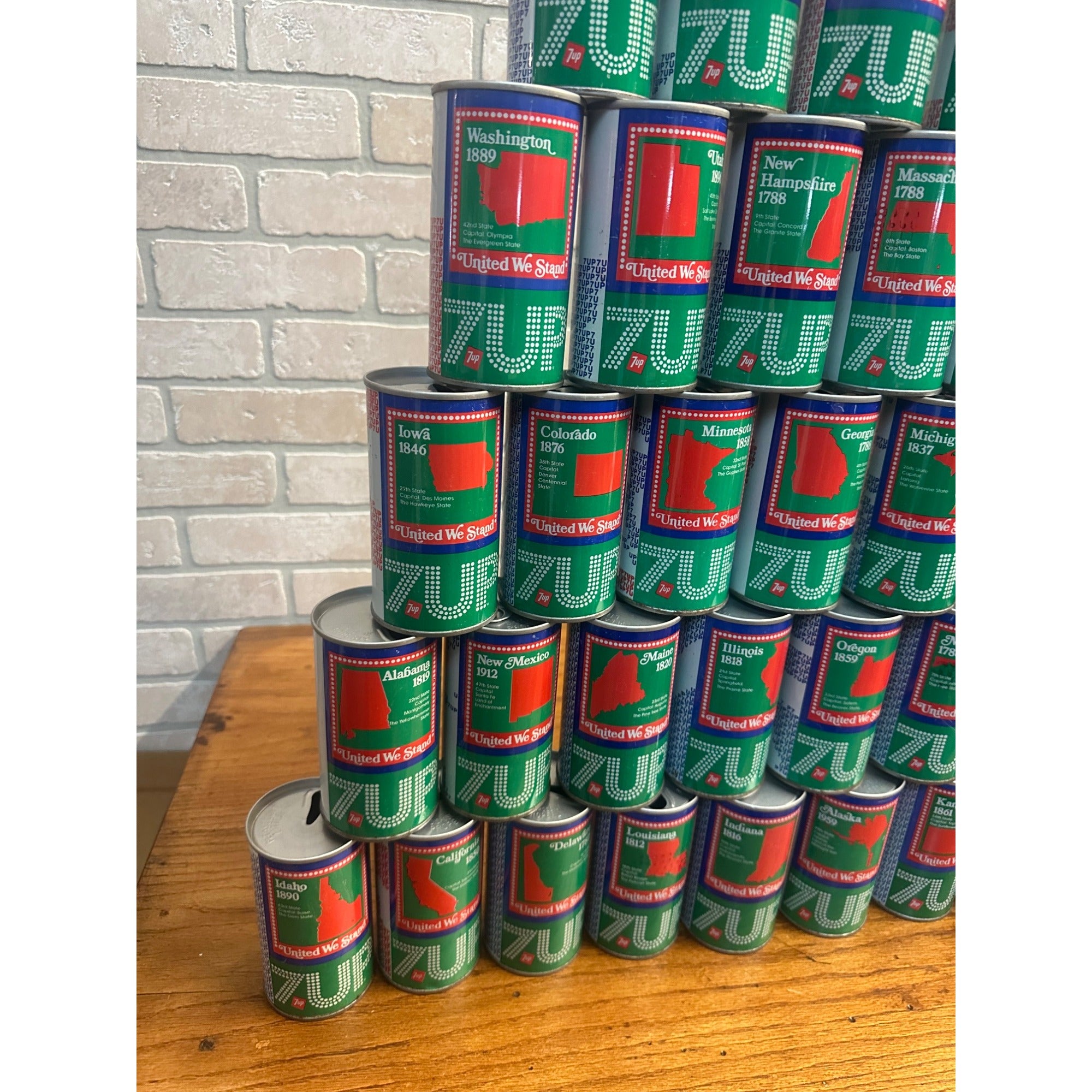 Vintage Lot Seven-Up 7UP Soda Cans Bicentennial (41) State Cans United We Stand