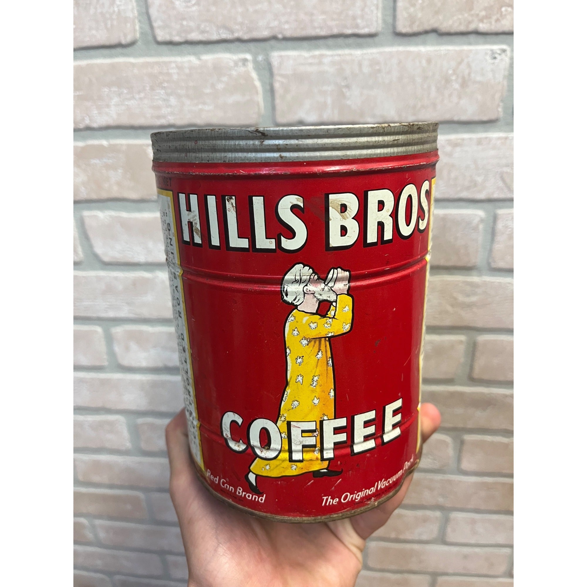 Vintage Hills Bros Coffee 2lb Advertising Tin Can Kitchen Decor - NO Lid - Farmhouse