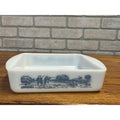 Vintage Currier & Ives Square Baking Dish Rural Hunting Scene Glasbake USA Milk Glass Ovenware Casserole