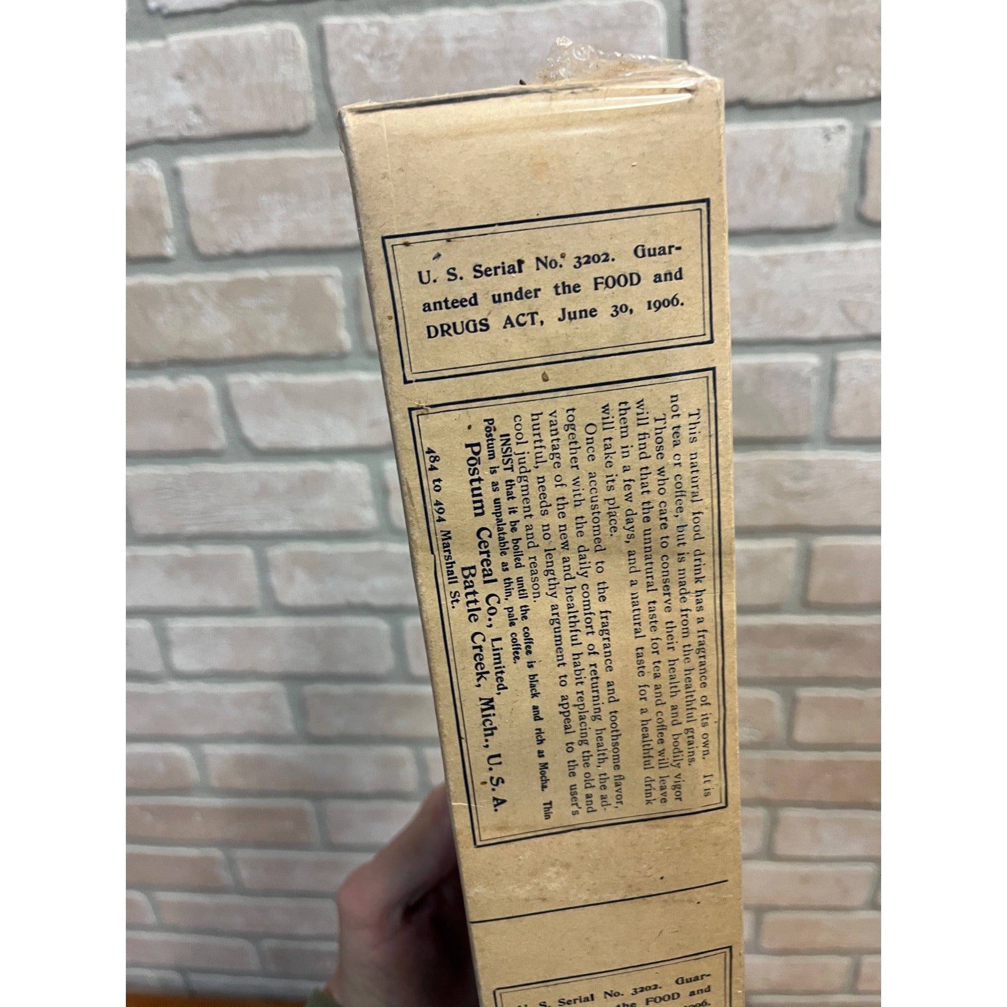 Vintage c1906 Postum Cereal Co. Battle Creek MI Empty Advertising Mixture Box