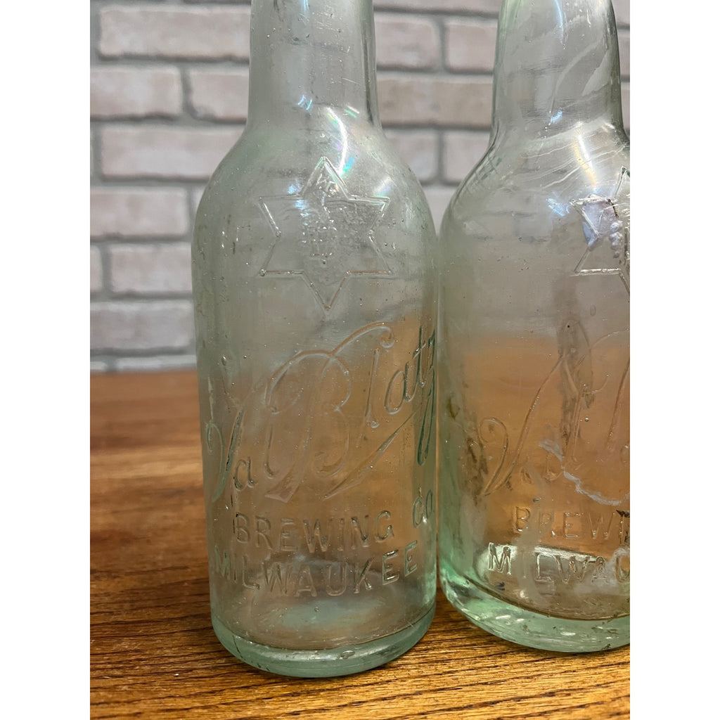 Pair Pre-Pro Val Blatz Brewing Company Milwaukee Vintage Aqua Blue Beer Bottle