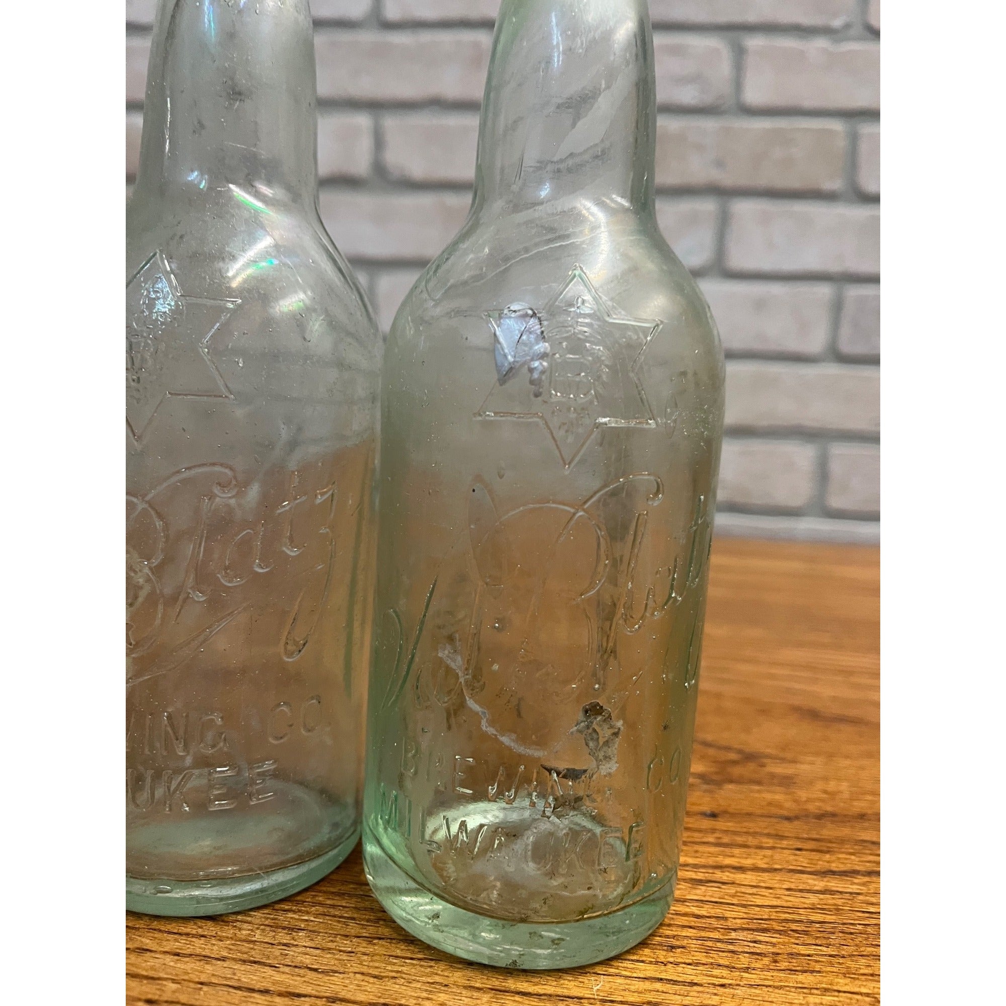 Pair Pre-Pro Val Blatz Brewing Company Milwaukee Vintage Aqua Blue Beer Bottle