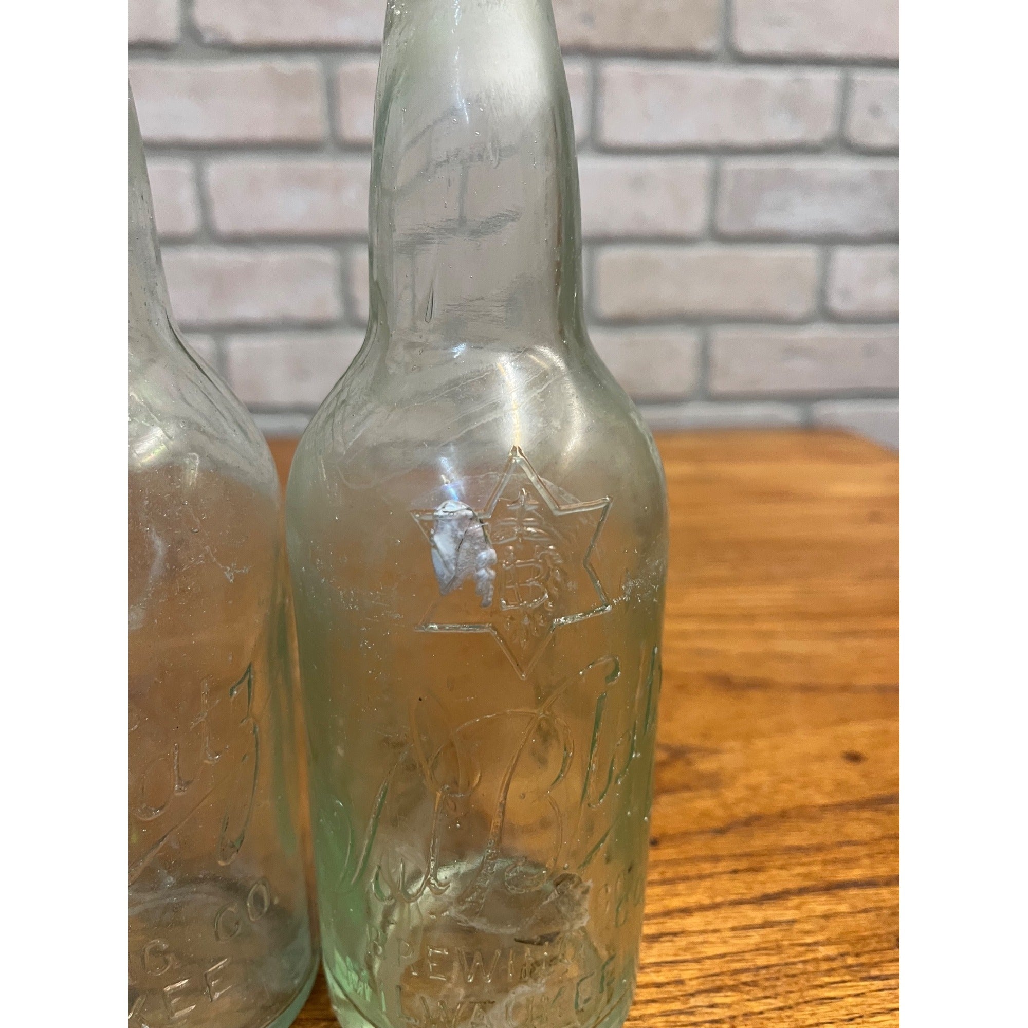 Pair Pre-Pro Val Blatz Brewing Company Milwaukee Vintage Aqua Blue Beer Bottle