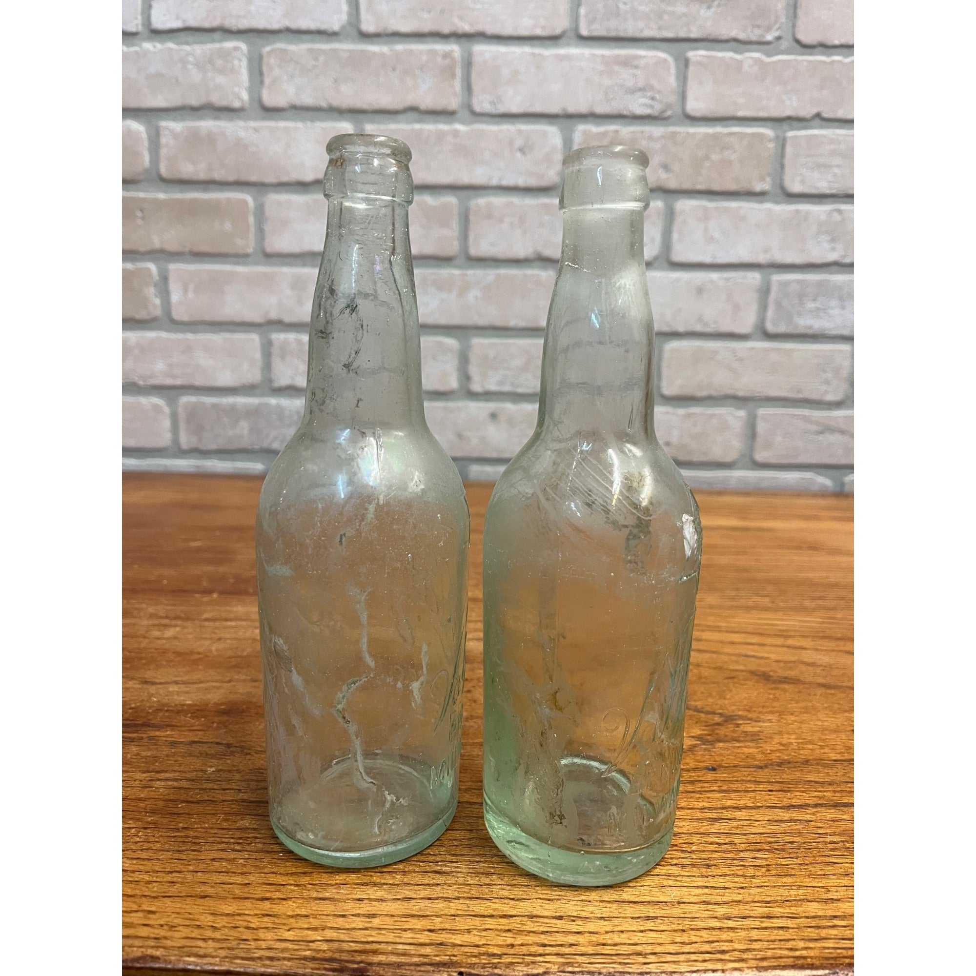 Pair Pre-Pro Val Blatz Brewing Company Milwaukee Vintage Aqua Blue Beer Bottle