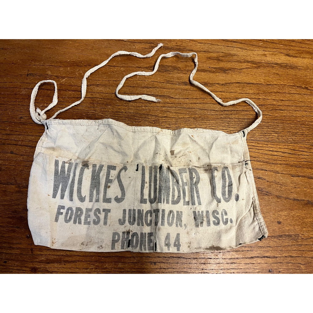 Vintage Wickes Lumber Co. Forest Junction Wisconsin Canvas Cloth Nail Apron WI