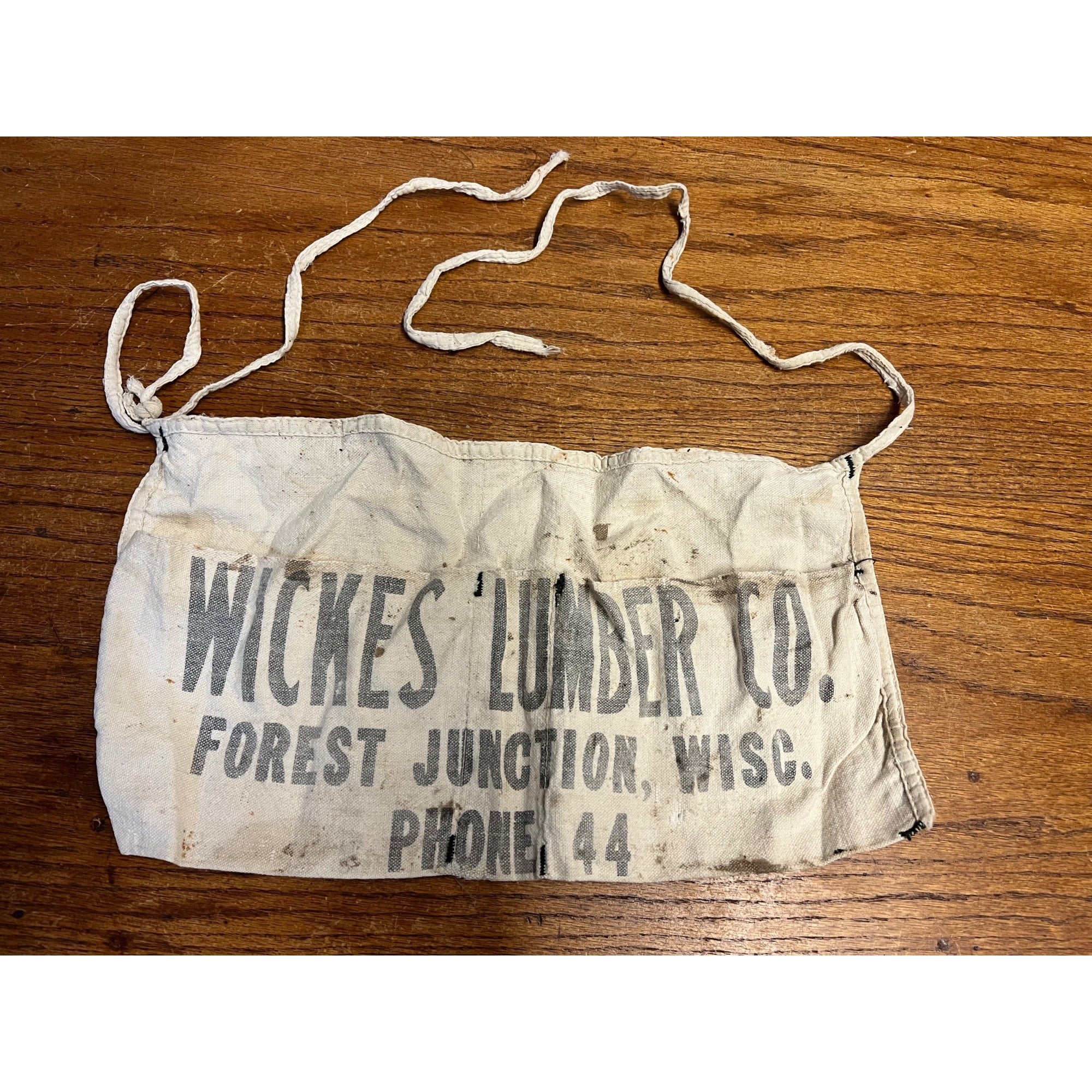 Vintage Wickes Lumber Co. Forest Junction Wisconsin Canvas Cloth Nail Apron WI