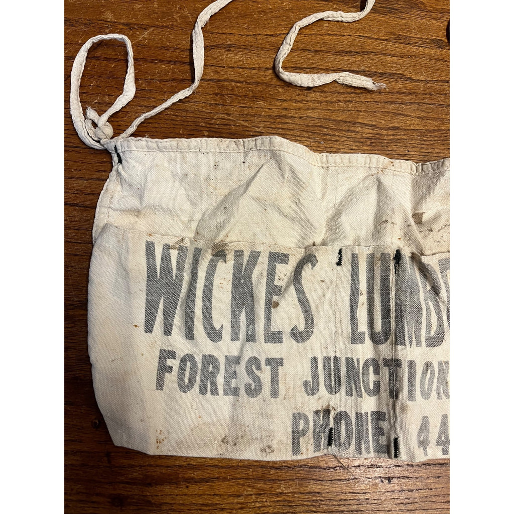 Vintage Wickes Lumber Co. Forest Junction Wisconsin Canvas Cloth Nail Apron WI