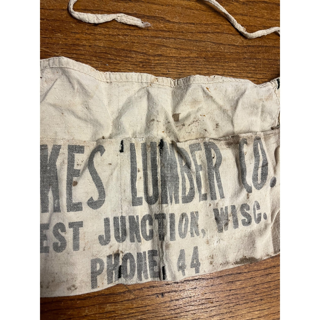 Vintage Wickes Lumber Co. Forest Junction Wisconsin Canvas Cloth Nail Apron WI