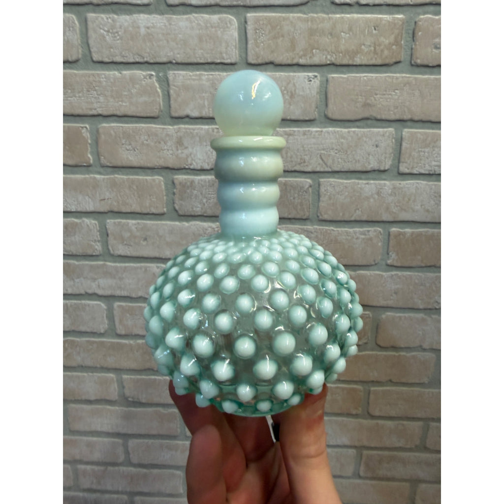 Vintage Fenton Hobnail Opalescent Aqua Blue Perfume Cologne Bottle Moonstone