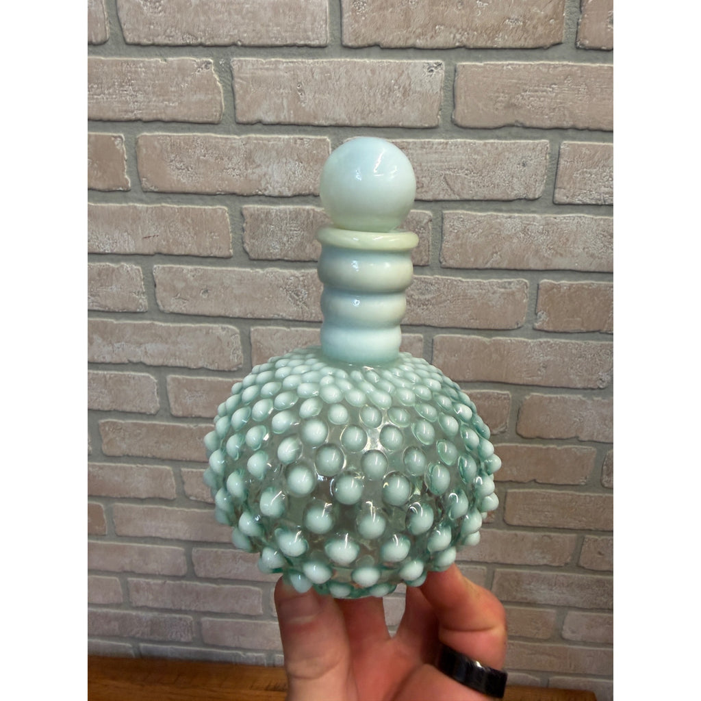 Vintage Fenton Hobnail Opalescent Aqua Blue Perfume Cologne Bottle Moonstone