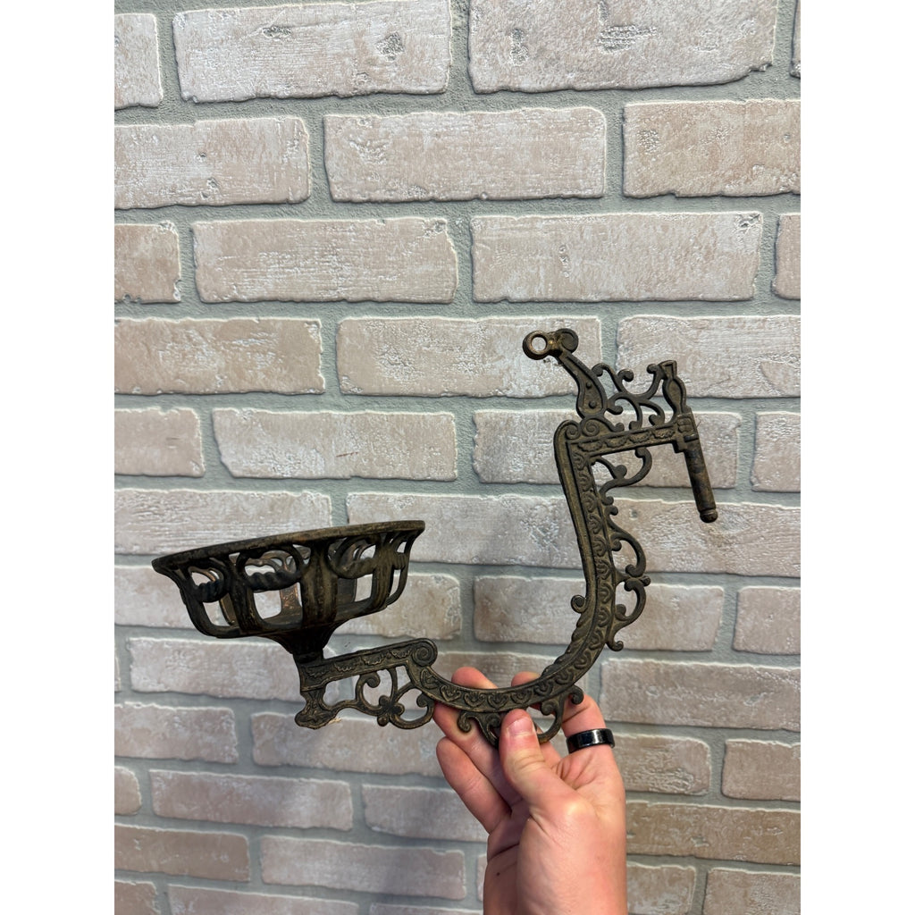Antique Ornate Cast Iron Wall Mount Swing Arm Oil Lamp Holder - Holder only, no bracket