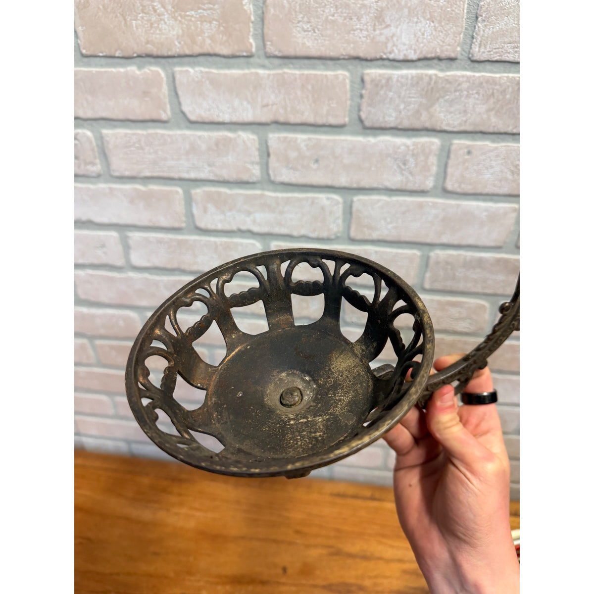 Antique Ornate Cast Iron Wall Mount Swing Arm Oil Lamp Holder - Holder only, no bracket