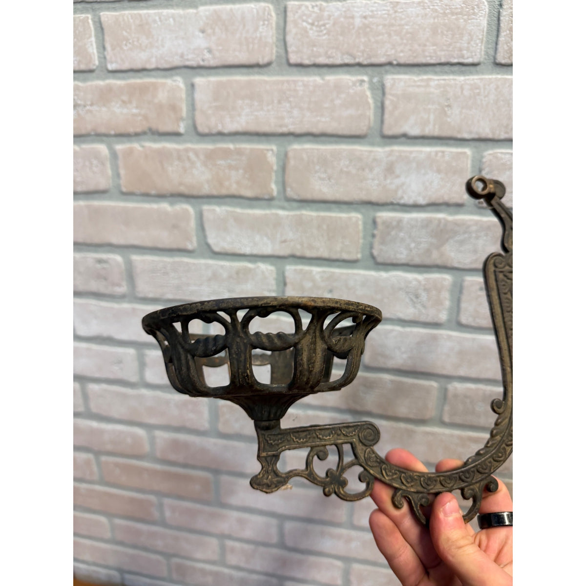 Antique Ornate Cast Iron Wall Mount Swing Arm Oil Lamp Holder - Holder only, no bracket