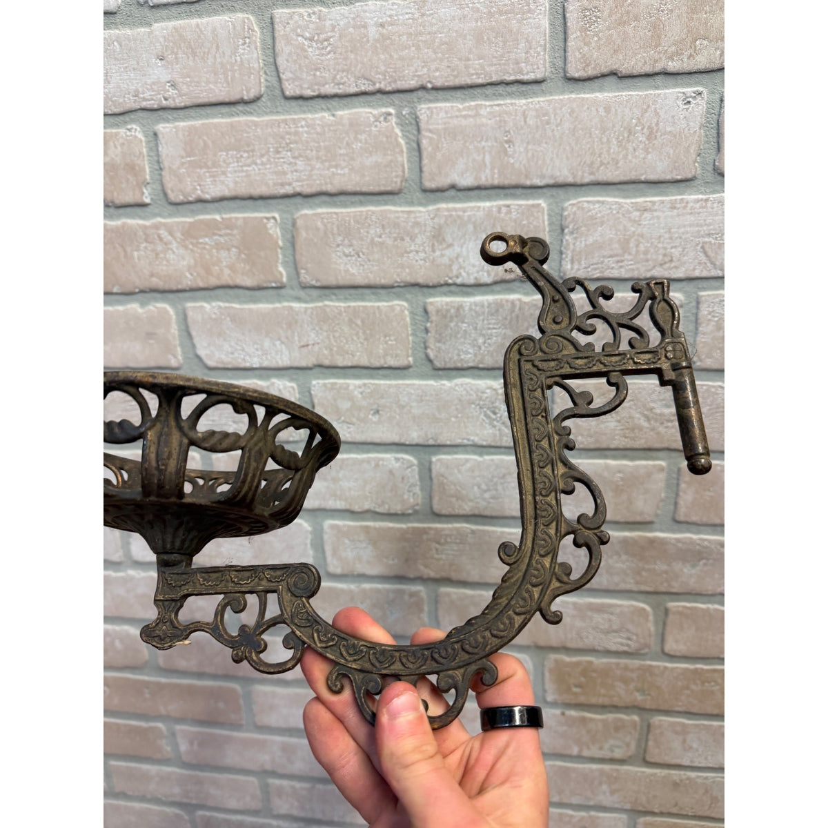Antique Ornate Cast Iron Wall Mount Swing Arm Oil Lamp Holder - Holder only, no bracket