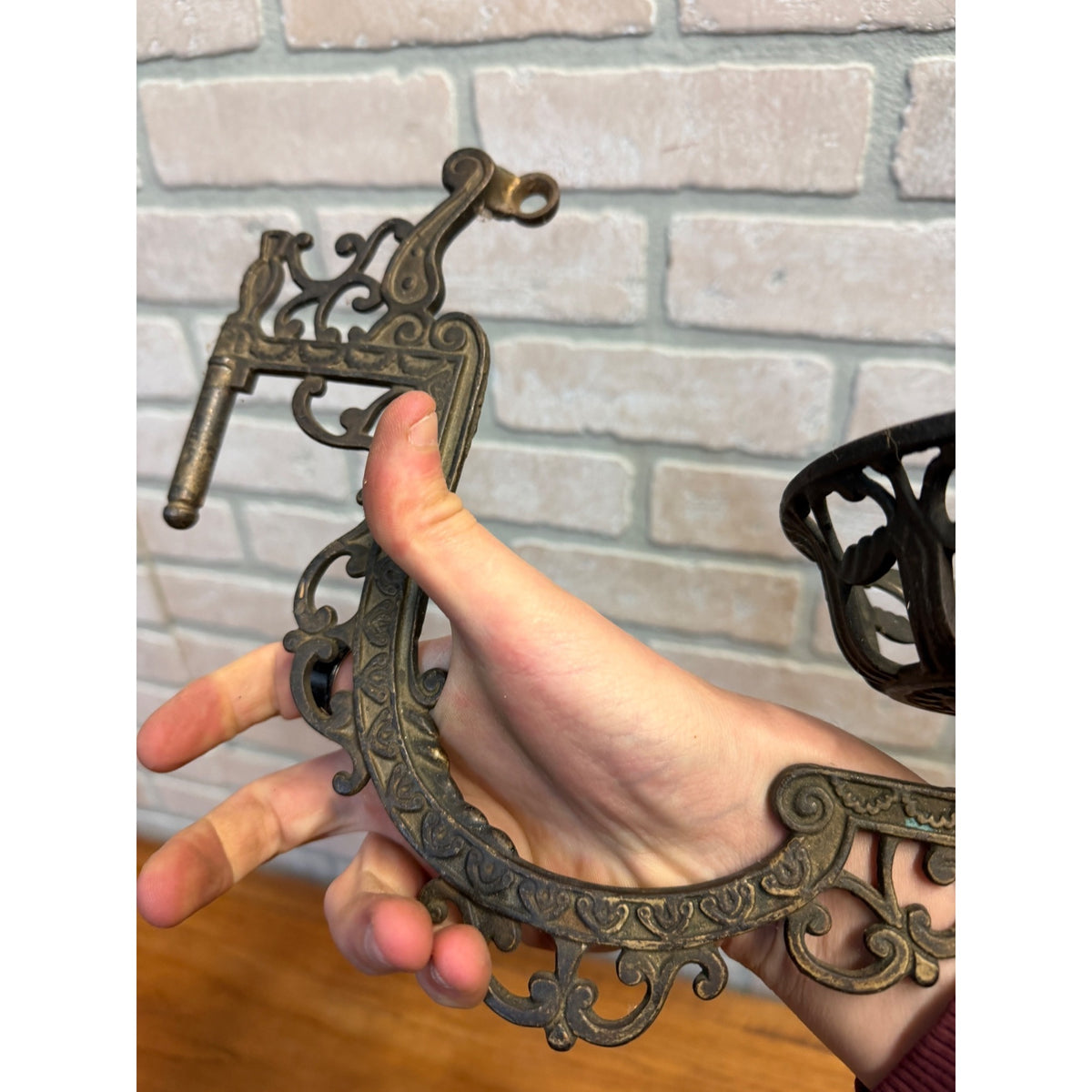 Antique Ornate Cast Iron Wall Mount Swing Arm Oil Lamp Holder - Holder only, no bracket