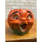 Vintage Halloween Paper Mache Jack O Lantern JOL Crazy 6" w/ Insert