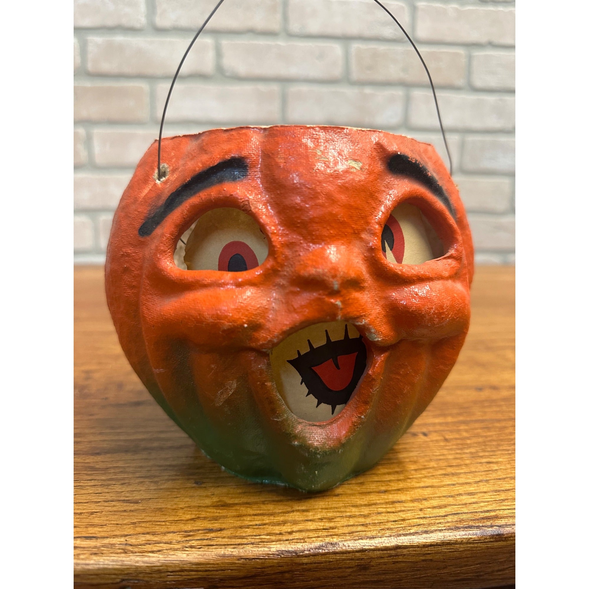Vintage Halloween Paper Mache Jack O Lantern JOL Crazy 6" w/ Insert