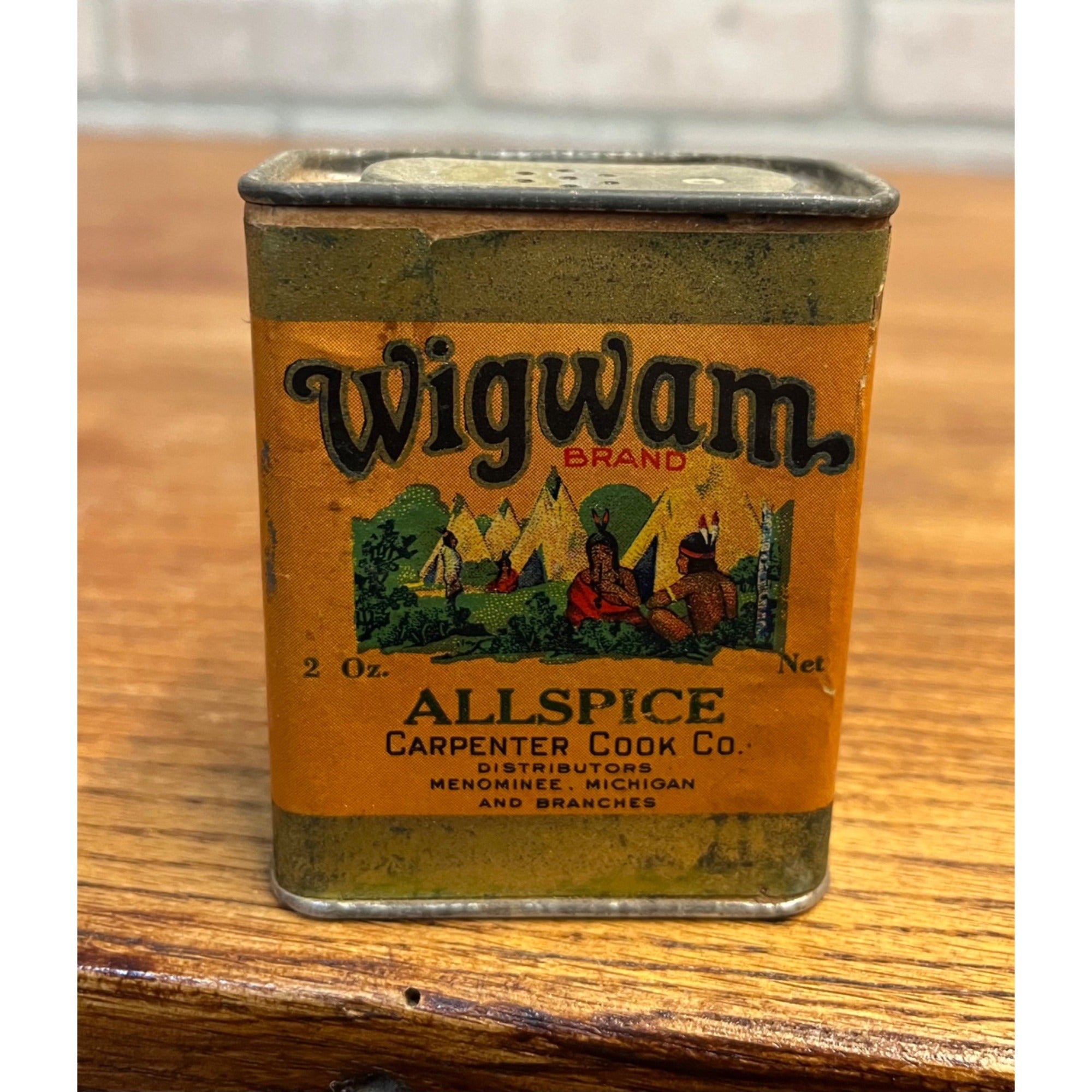 Vintage Wigwam Allspice Spice Tin Can Menominee Michigan Native American Indian