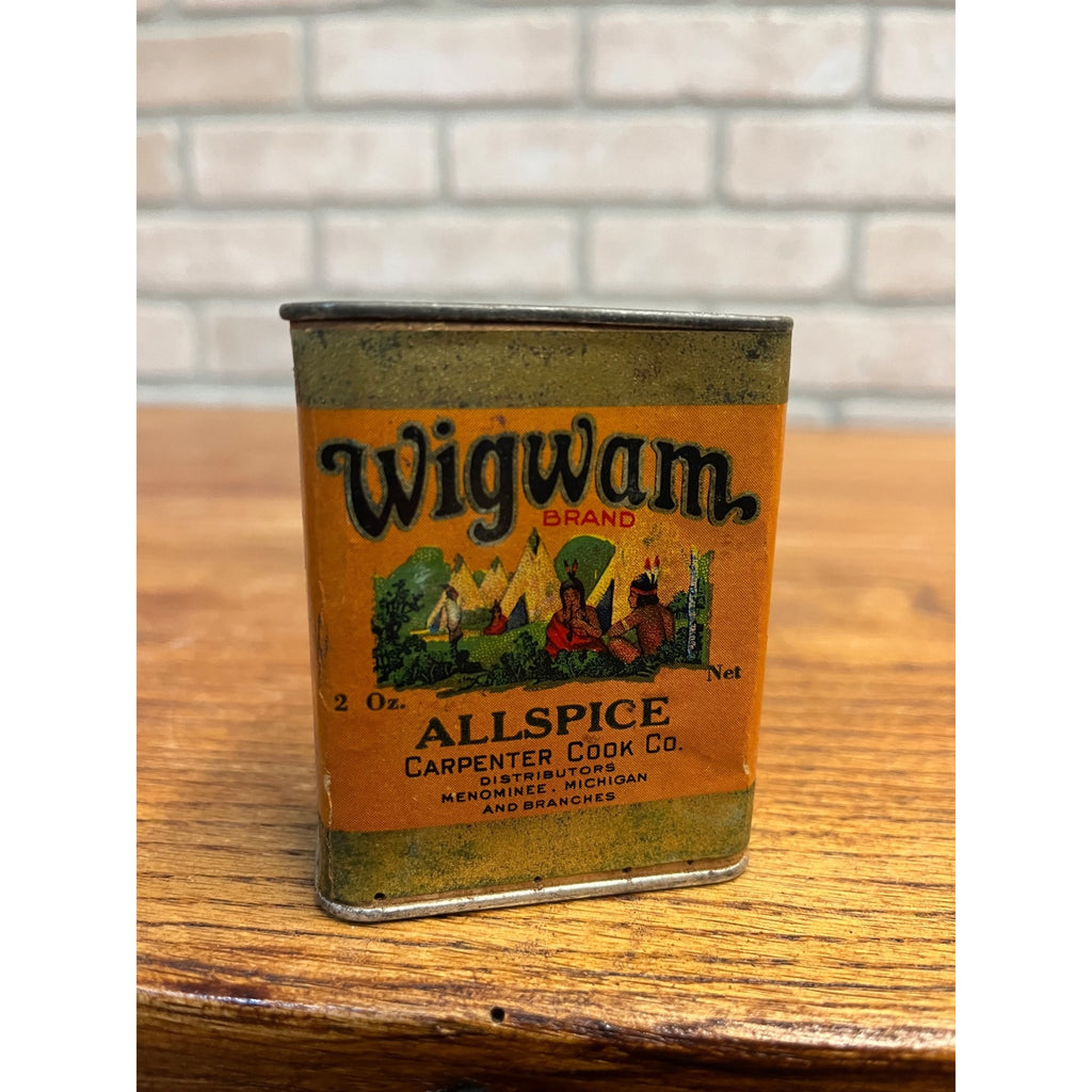 Vintage Wigwam Allspice Spice Tin Can Menominee Michigan Native American Indian