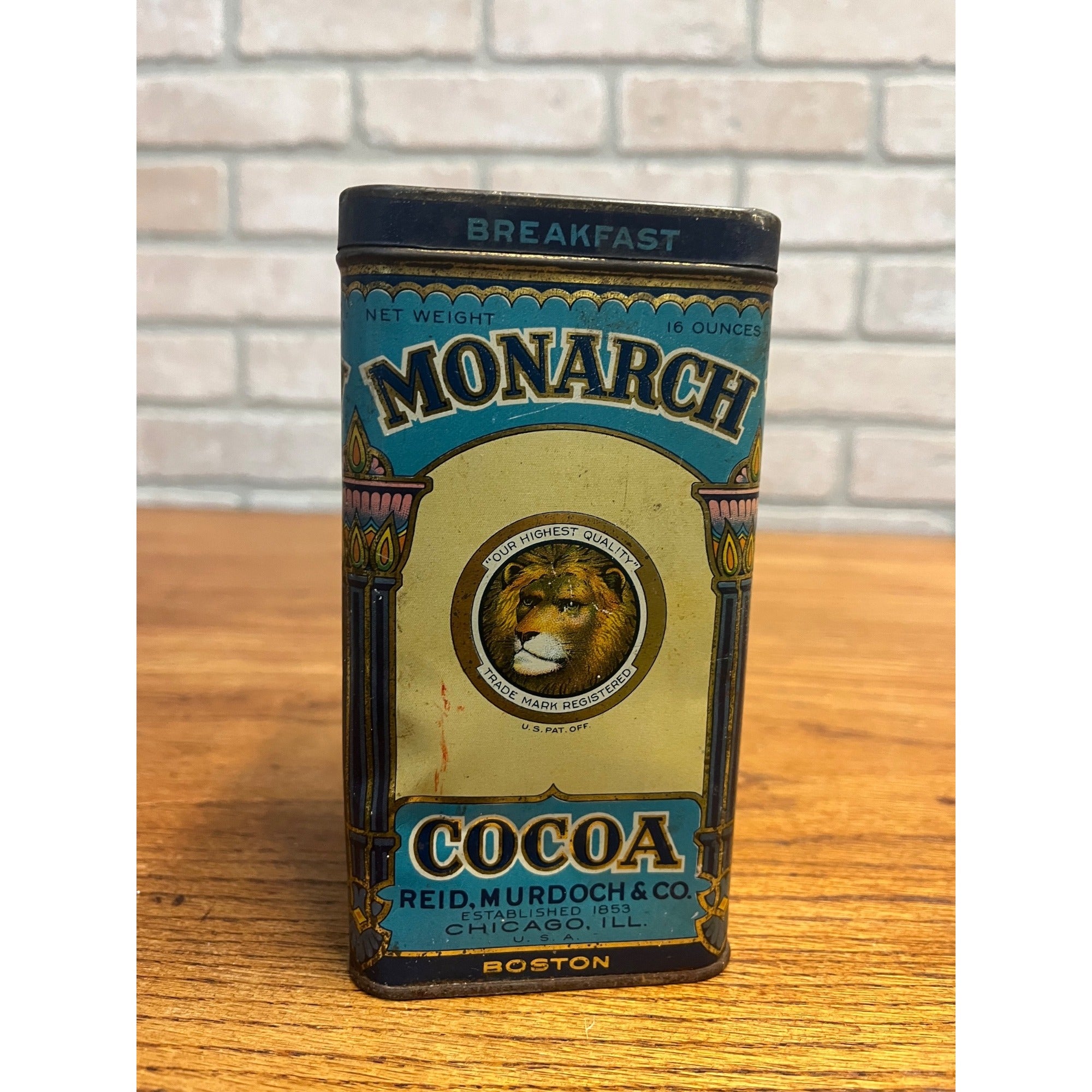 Vintage Monarch Breakfast Cocoa Advertising Kitchen Tin Can 6"