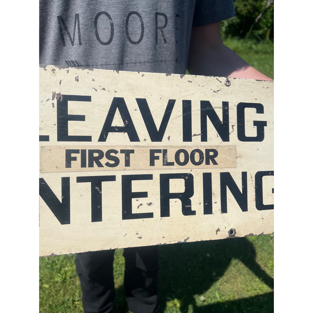 Vintage Industrial Factory "Elevator Leaving" Sign Metal Steampunk Steel