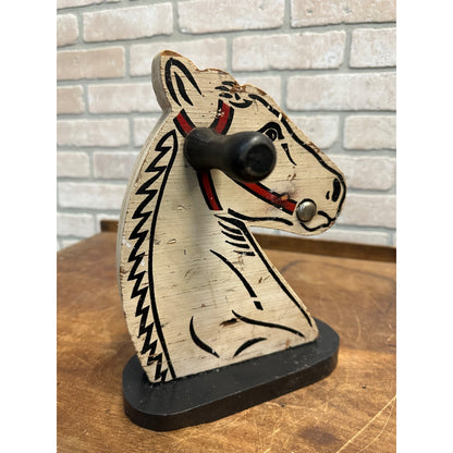 Vintage 1950s Wooden Horse Head Painted Child's Toy w/ Handles