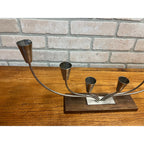 Vintage MCM Danish Stainless Steel Wood Base Candle Stick 6 Holder Candelabra MG