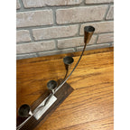 Vintage MCM Danish Stainless Steel Wood Base Candle Stick 6 Holder Candelabra MG