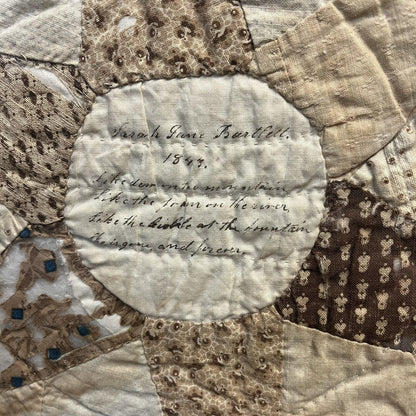 Antique Primitive Handmade Patchwork Signed & Dated 1843 w/ Quote AAFA Americana