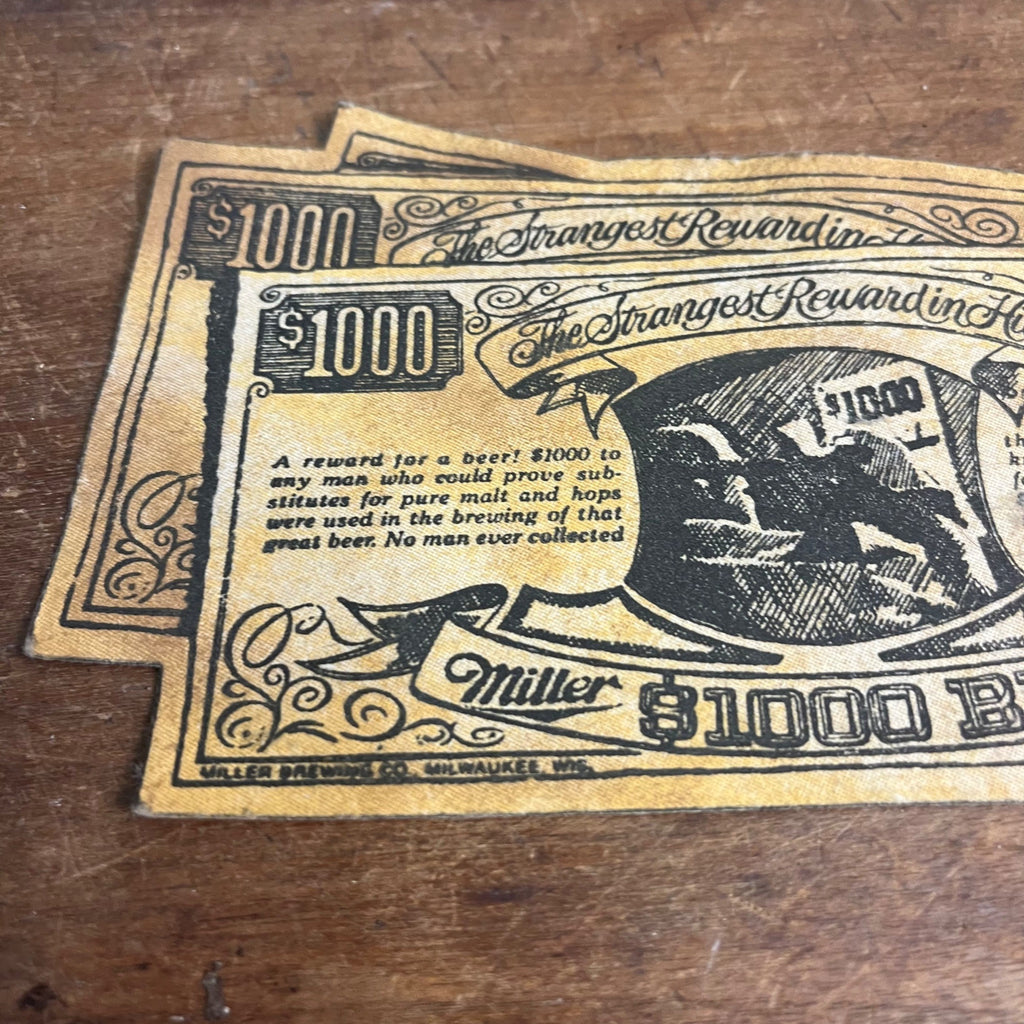 VTG MILLER ADVERTISING $1000 BEER PROMO DIE-CUT CARD 1970S COASTER RARE