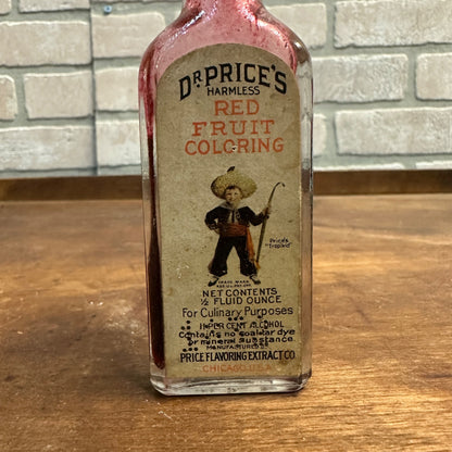 Vintage 1940s Dr. Price's Red Fruit Coloring Paper Label Glass Bottle Extracts Full