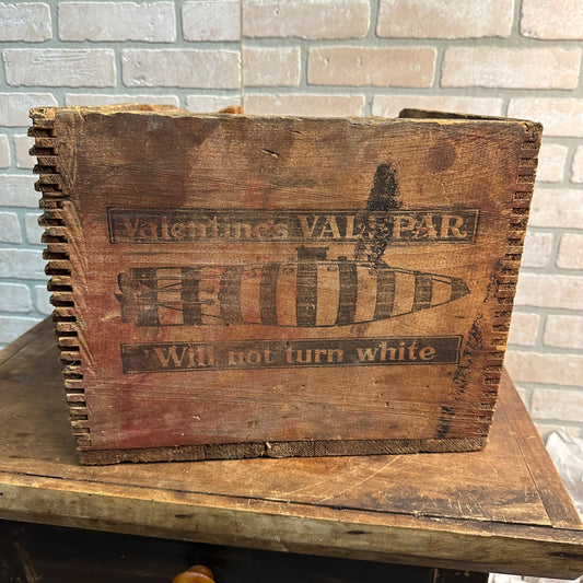 RARE ANTIQUE VALENTINE'S VALSPAR ADVERTISING WOODEN CRATE BOX SUBMARINE GRAPHICS