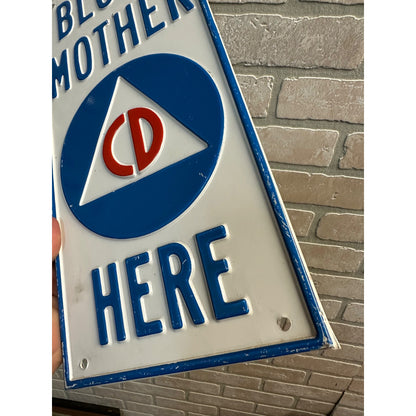 VINTAGE US CIVIL DEFENSE BLOCK MOTHER EMBOSSED STEEL SIGN COLD WAR MEMORABILIA