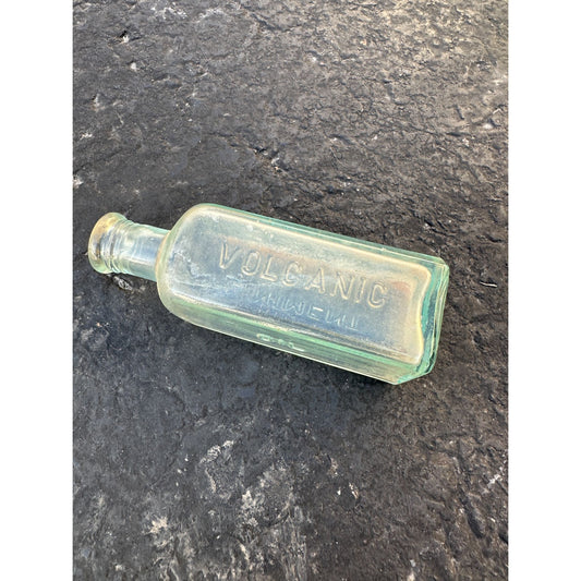 Antique Embossed McLeans Volcanic Liniment Oil Bottle Aqua Blue green