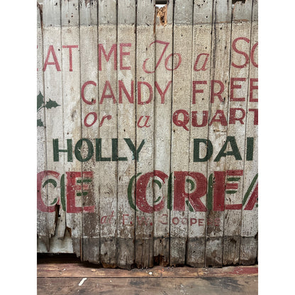 Antique Early 1900s Holly Dairy Ice Cream Painted Wooden Trade Sign Soda Store